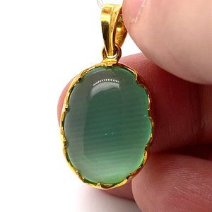 Green Cats Eye Calcite 5.75ct 18k Gold Pendant